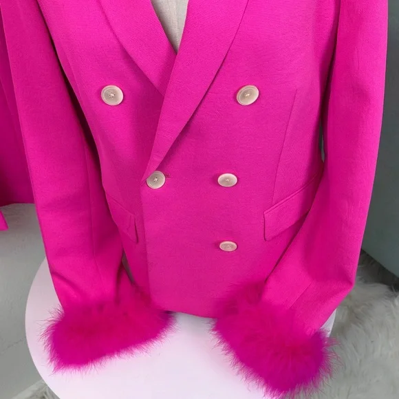 J. Crew Fuchsia Pink Parke Blazer with Custom Feather Trim Size 6 - Picture 8 of 14